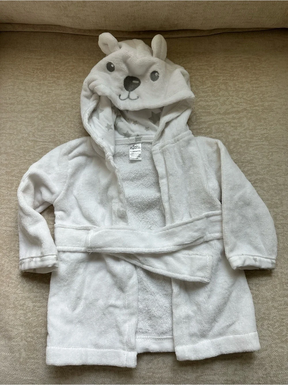 Plush White Hooded Kids Pajama Robe with Bear Face Hood